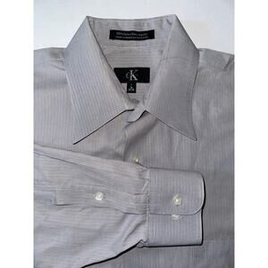 Calvin Klein Button Down Dress Shirt Mens Size Large 16 34/35 Gray  Front Pocket